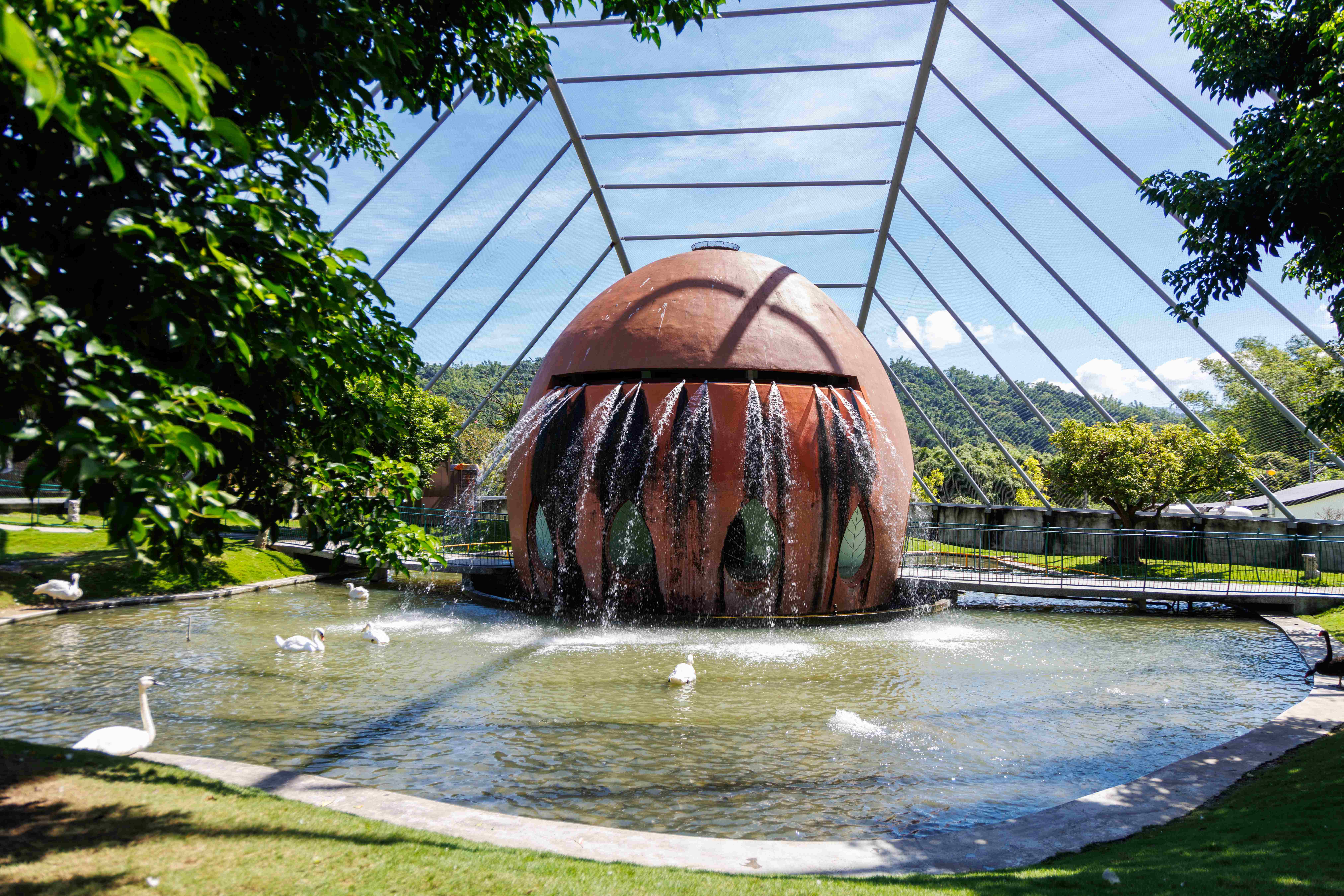 巨大的天網鳥籠，是園區最大看點，給鳥群們更寬闊的空間和自由。