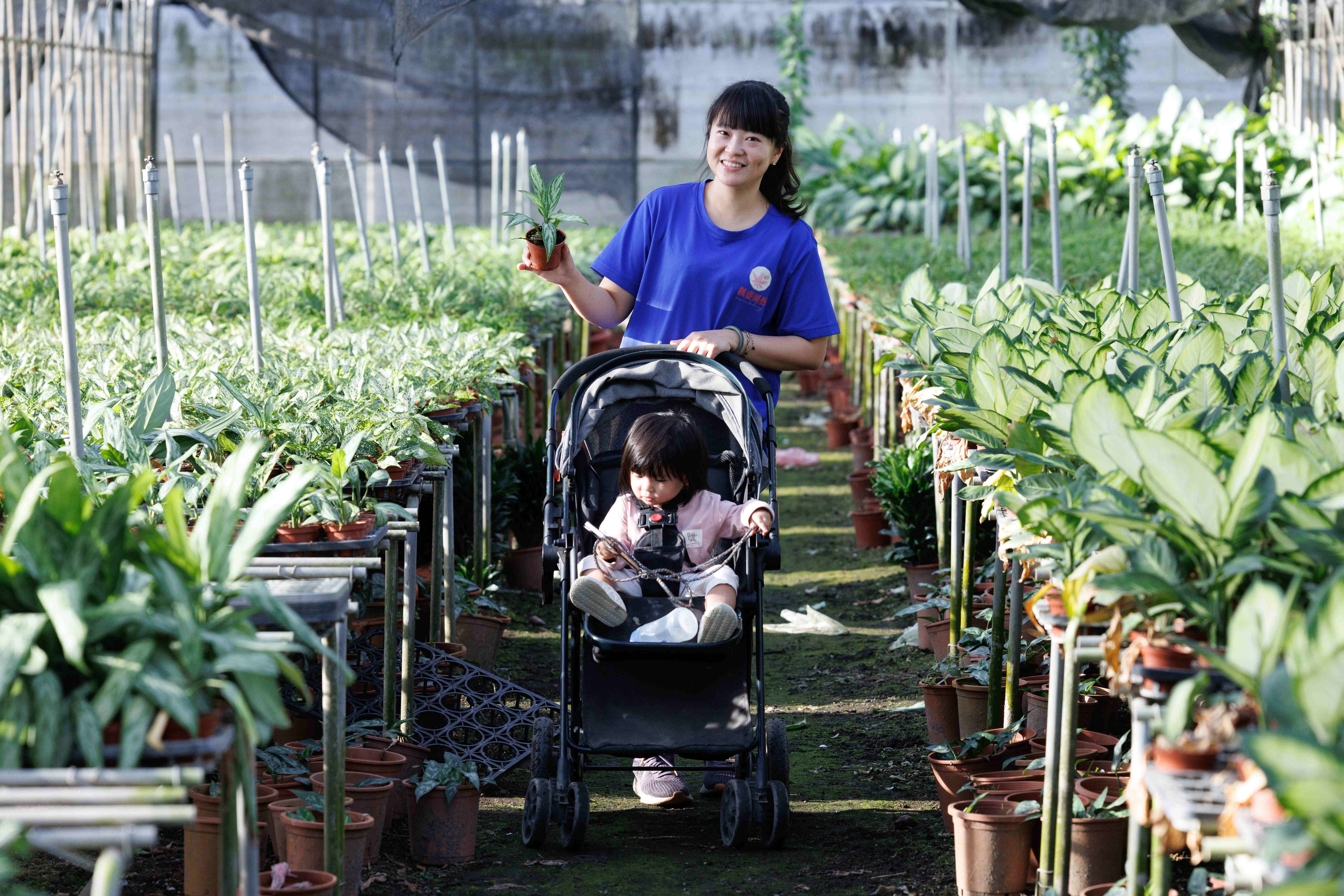 李畇儀與女兒的園間散步，是楓盛最溫暖的風景。